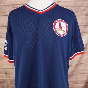 St. Louis Cardinals Shirt XL Navy Blue Mesh MLB Baseball AT&T V Neck Jersey SGA